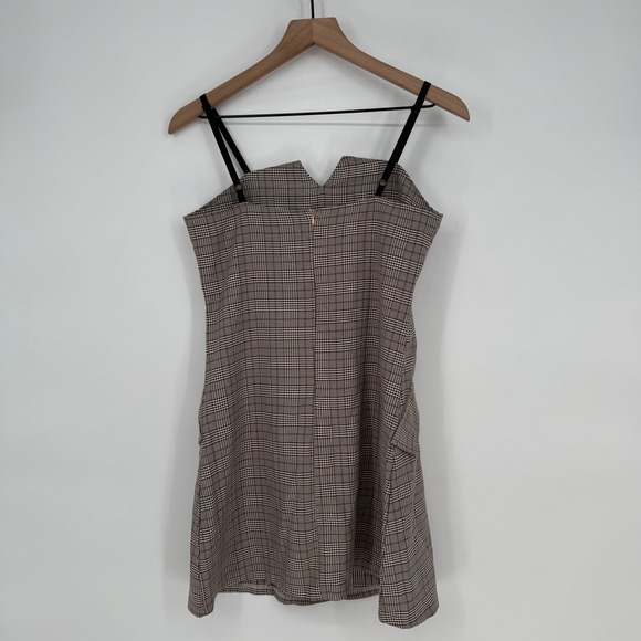 Plaid Button‎ Front Mini Dress Sweetheart Neckline Adjustable Straps Pockets - Picture 7 of 9